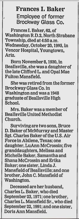 Frances I. Baker obit